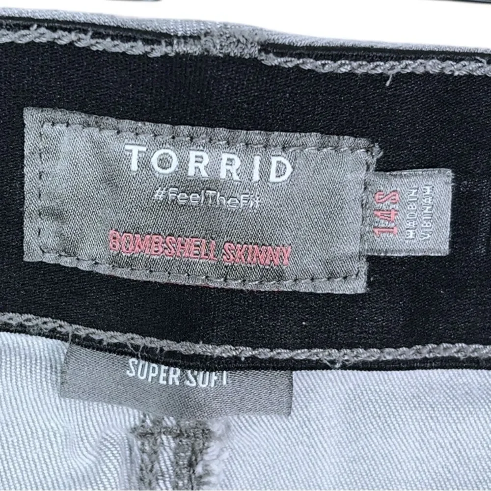 Torrid Bombshell Skinny Jeans sz 14 Short * Ankle High Rise Gray Stretch Denim